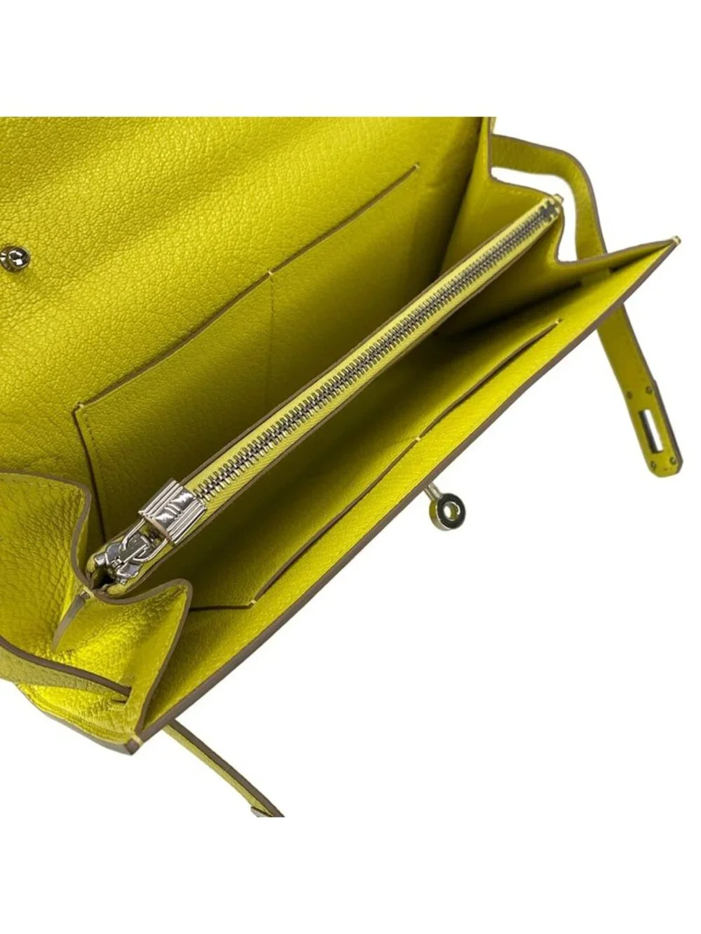 Hermes Wallet Kelly Long Tougo Lime Shoulder Silver